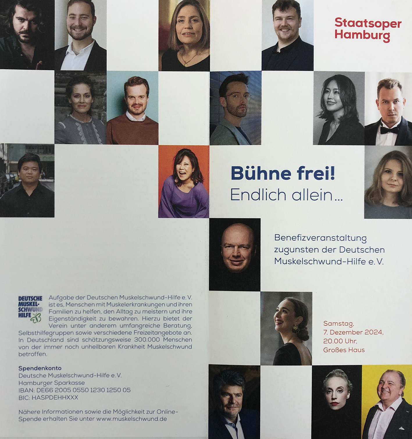 Aufgeklappter Flyer der Staatsoper Hamburg anlässlich des Benefiz-Konzertes "Bühne frei" zugunsten der Deutschen Muskelschwund-Hilfe